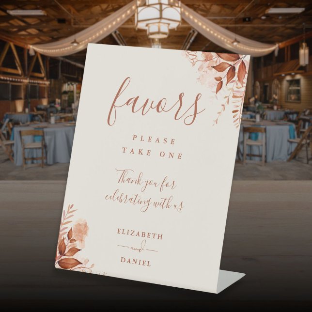 Signe De Table Favoris de script floral rustique d'automne (Autumn Fall Rustic Floral Script Favors Pedestal Sign)