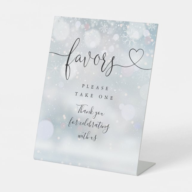 Signe De Table Favoris Écriture Cœur Flocons de Neige Hiver (Recto)