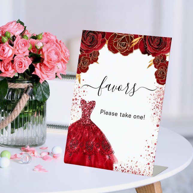Signe De Table Favorise une robe blanche fleurs fête rouge (Créateur téléchargé)