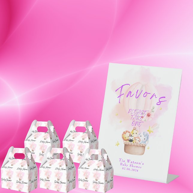 Signe De Table Favoriser le Safari animal bébé en ballon rose à a (Créateur téléchargé)