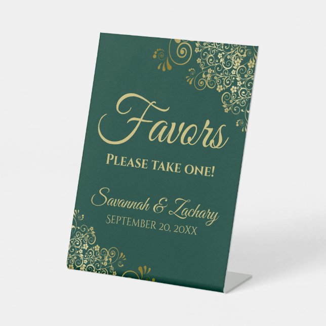 Signe De Table Favoriser One Emerald Green & Gold Mariage (Recto)
