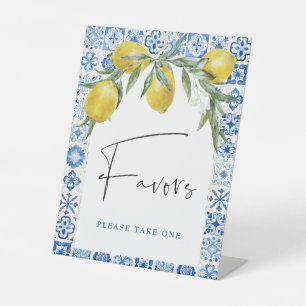 Signe De Table Favors de tuile bleue méditerranéenne au citron
