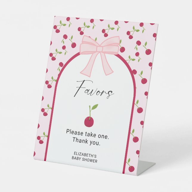 Signe De Table Favors Sign Cherry on Top Coquette Baby Shower  (Recto)