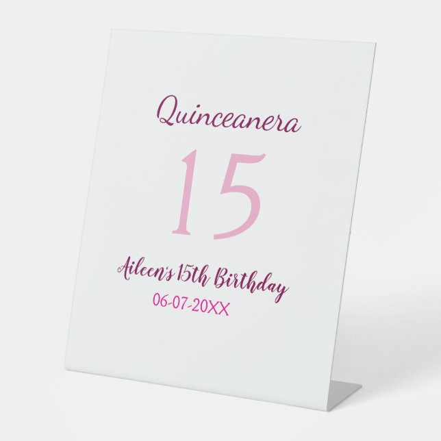 Signe De Table Fée rose 15e anniversaire simple moder quinceanera (Recto)