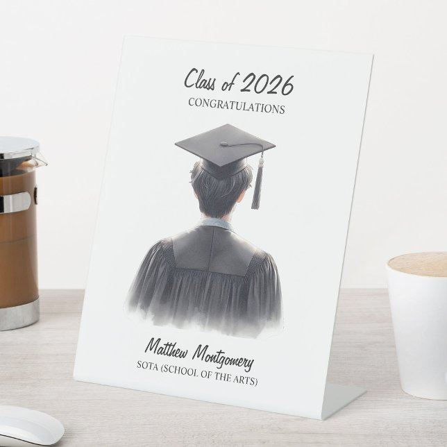 Signe De Table Félicitations Brunette Classe de Diplômés Masculin (Créateur téléchargé)