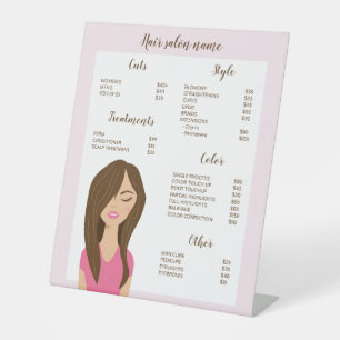 Signe De Table Femme aux cheveux bruns Dessin Menu personnalisé d