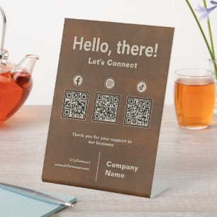 Signe De Table Fer rouillé Social Media 3 QR Code Scan pour se co