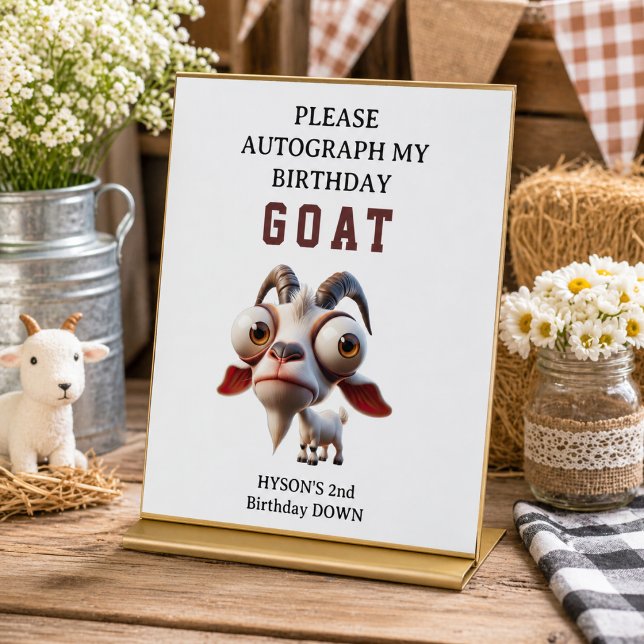 Signe De Table Ferme d'animaux mignons Chèvre Fête d'anniversaire (Cute goat Farm Animals 2nd Birthday Party Pedestal Sign)
