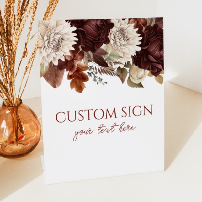 Signe De Table Fête Brown bordeaux foncé Floral Custom Party (Créateur téléchargé)