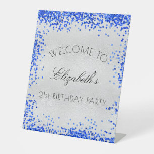 Signe De Table fête d'anniversaire argent bleu royal confetti bie