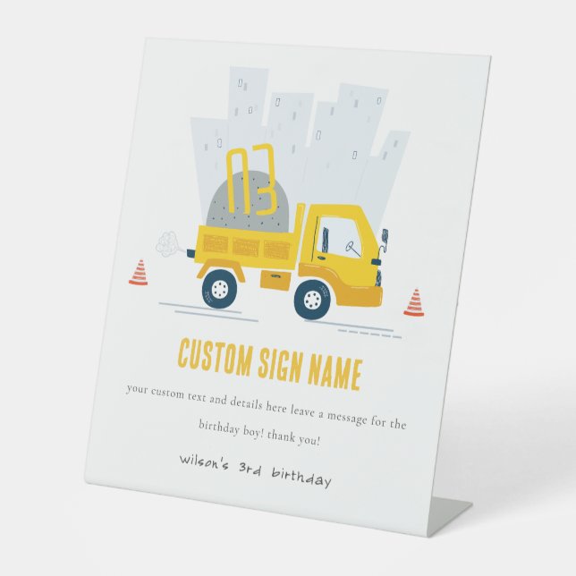 Signe De Table Fête d'anniversaire du véhicule de construction de (Recto)