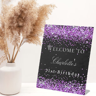 Signe De Table fête d'anniversaire noir violet parties scintillan