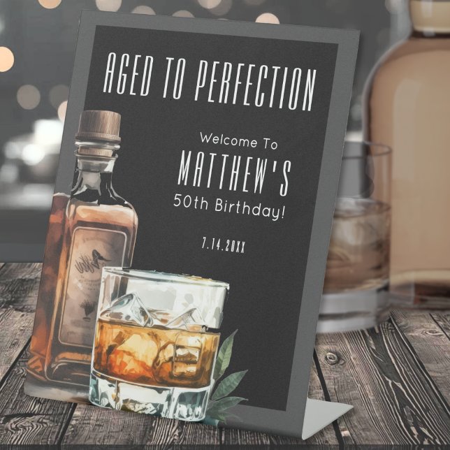 Signe De Table Fête d'anniversaire Vieilli à la Perfection (Aged To Perfection Birthday Party Pedestal Sign )