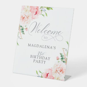 Signe De Table Fête de 35e anniversaire Élégante Bienvenue Floral
