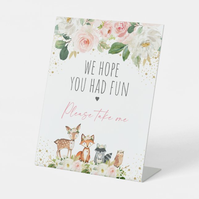 Signe De Table Fête de Baby shower Floral Blush Woodland Favorise (Recto)