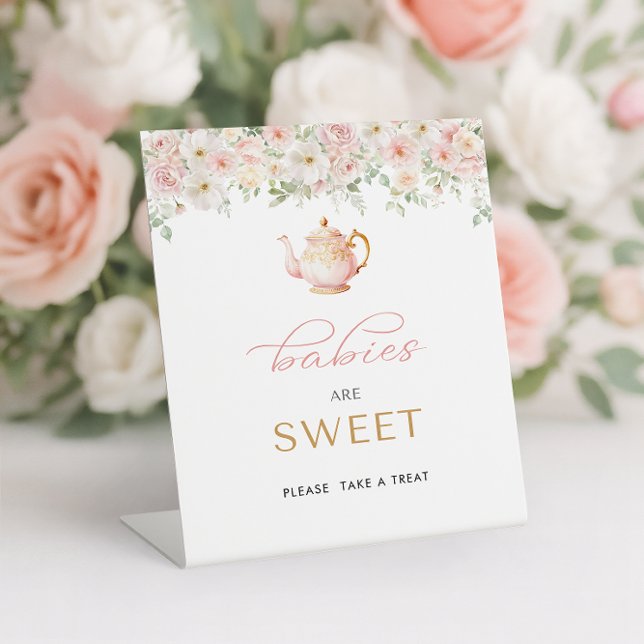 Signe De Table Fête de Baby Shower pour le Thé (Tea Party Baby Shower Babies are Sweet, Please Take a Treat Pedestal Sign
)