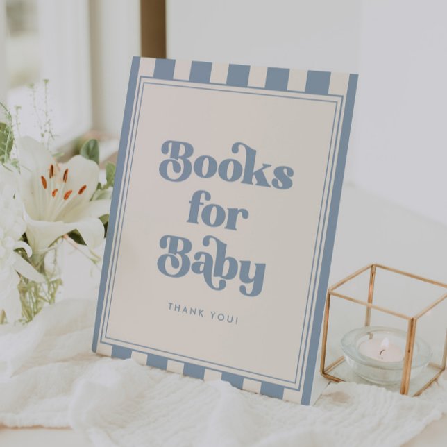 Signe De Table Fête de bébé rayée "Livres pour bébé" bleu moderne (Créateur téléchargé)