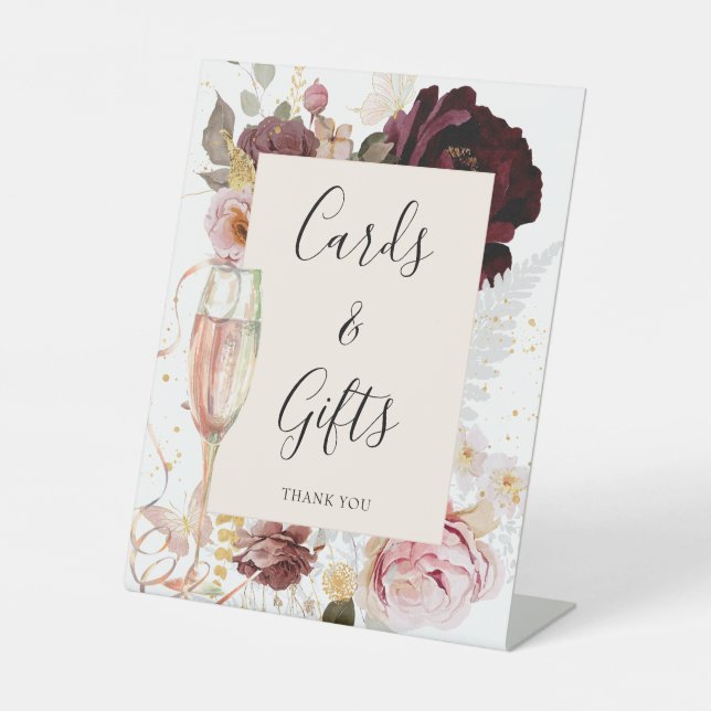 Signe De Table Fête de mariage au champagne floral rose  (Recto)