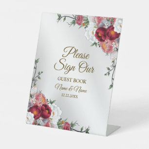 Signe De Table Fête de mariage Colorful Rouge Blanc Floral Argent