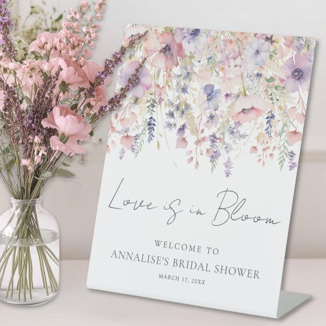 Signe De Table Fête de mariage floral de fleurs sauvages (Wildflower Floral Bridal Shower Pedestal Sign )