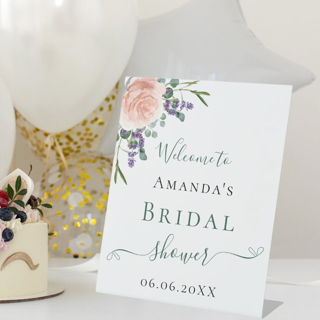 Signe De Table Fête de mariage rose gold lavande florale (Créateur téléchargé)