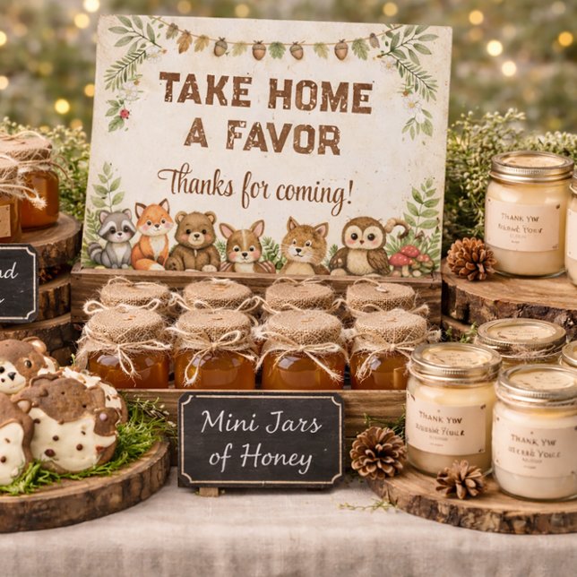 Signe De Table Fête de naissance d'animal de forêt de bois (Créateur téléchargé)