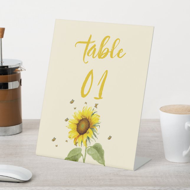 Signe De Table Fête de Naissance Tournesol Aquarelle avec Papillo (In SItu)
