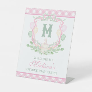 Signe De Table Fête de premier anniversaire avec monogramme en ar
