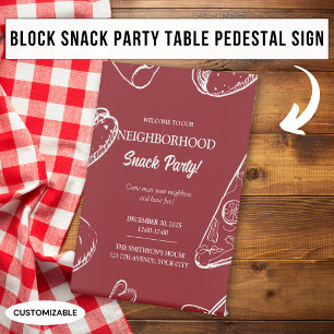 Signe De Table Fête de quartier rouge bloc nourriture snack party