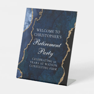 Signe De Table Fête de retraite élégante bleu marine et agate dor