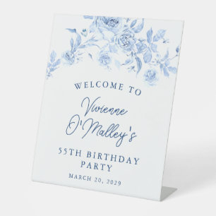 Signe De Table Fête des 55 ans Fleurs de rose bleue Bienvenue