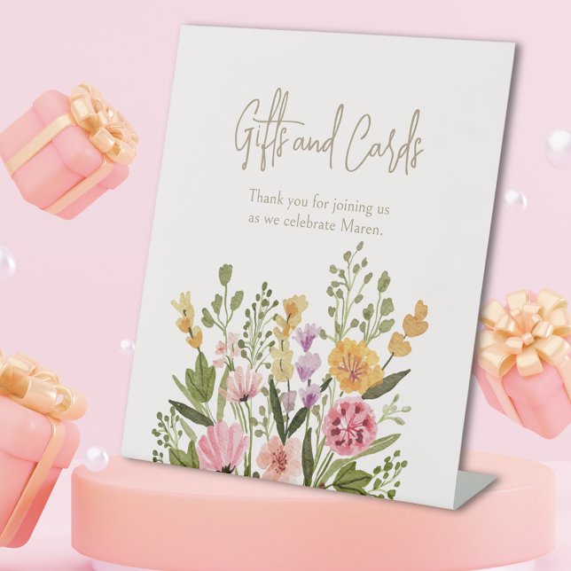 Signe De Table Fête des mariées de cartes et cadeaux Fleur sauvag (Watercolor Wildflower Gifts & Cards Bridal Shower Pedestal Sign)