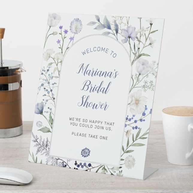 Signe De Table Fête des mariées du cadre Fleur sauvage bleu aquar (In SItu)