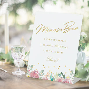 Signe De Table Fête des mariées florale rose vif Mimosa Bar