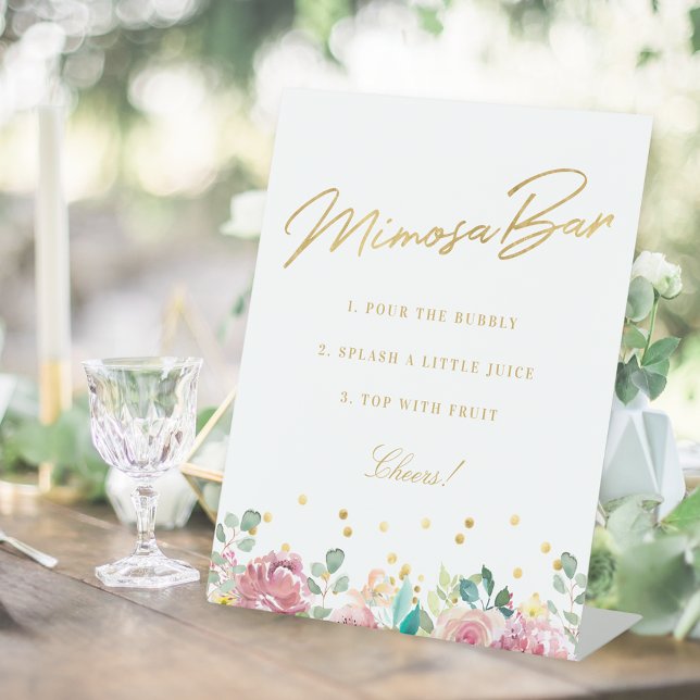 Signe De Table Fête des mariées florale rose vif Mimosa Bar (Créateur téléchargé)