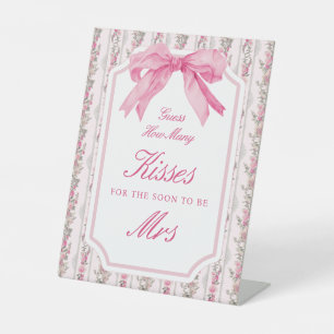 Signe De Table Fête des mariées Pink Bow Devine Combien De Baiser