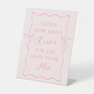 Signe De Table Fête des mariées Pink Bow Devine Combien De Baiser