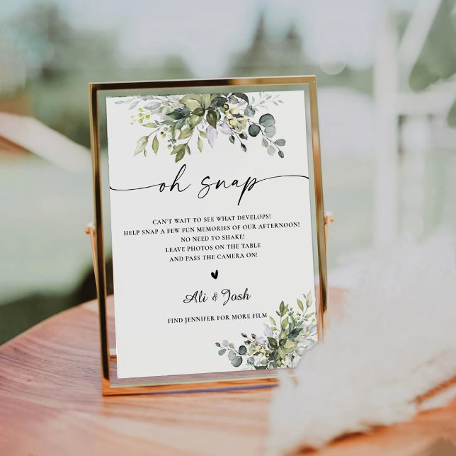 Signe De Table Fête des mariées verdoyante Oh Snap Sign (Créateur téléchargé)