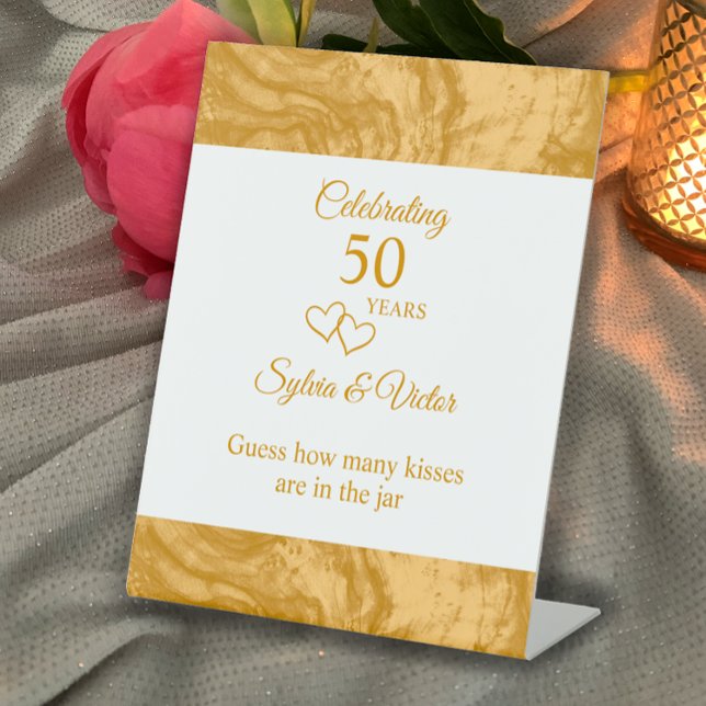 Signe De Table Fête du 50e anniversaire de l'élégante Simple Gold (Customize the text for the perfect sign. Elegant golden 50th anniversary party custom sign.)