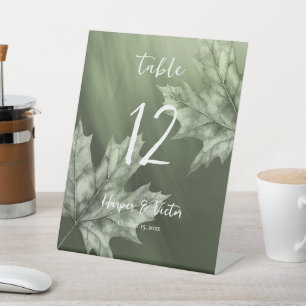 Signe De Table feuille accent mariage de automne moss foncé vert