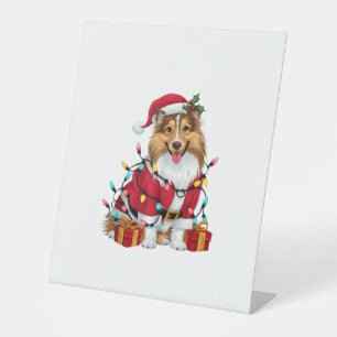 Signe De Table Feux de Noël Père Noël Sheltie Chien Noël _1