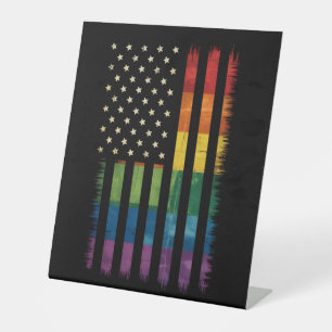 Signe De Table Fierté USA Amérique détenue drapeau arc-en-ciel LG