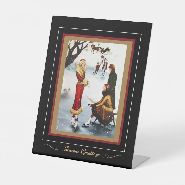 Signe De Table Figure Patinage Art Déco Dames de Noël (Recto)