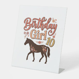 Signe De Table Fille d'anniversaire 10 Cheval Floral Design Vecto