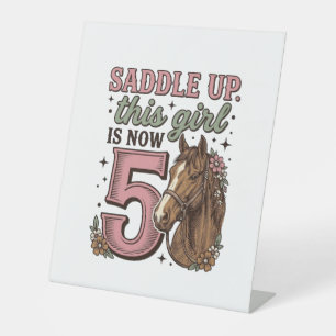 Signe De Table Fille de selle 5e anniversaire Cheval de vache Che
