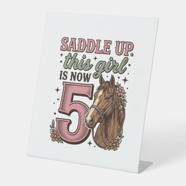 Signe De Table Fille de selle 5e anniversaire Cheval de vache Che (Recto)