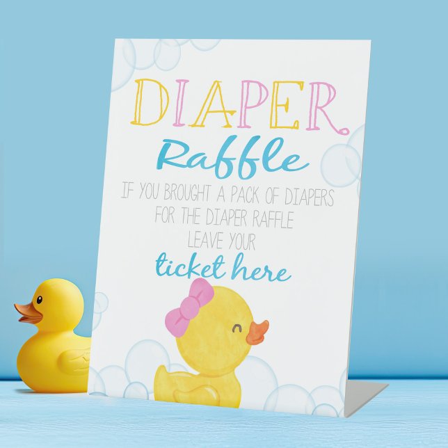 Signe De Table Fille en caoutchouc Canard Duck DIaper Baby shower (Girl Rubber Duck Baby Shower Diaper Raffle Game Table Pedestal Sign)