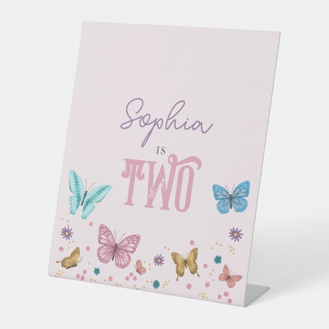 Signe De Table Filles mignonne papillon Anniversaire de enfant Bi (Recto)