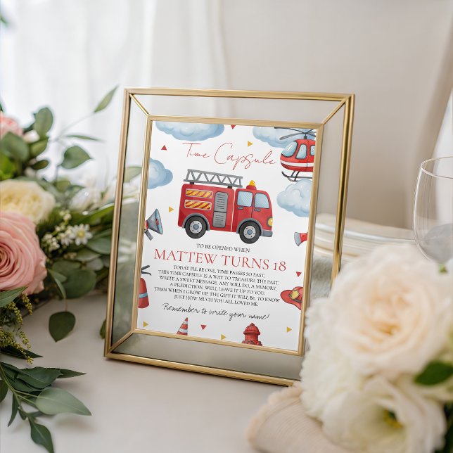 Signe De Table Firetruck Birthday Time Capsule Sign (Créateur téléchargé)