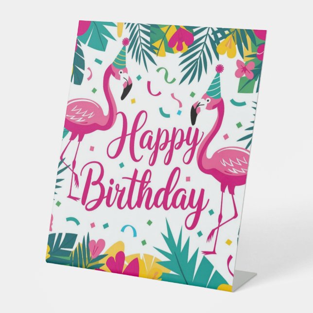 Signe De Table Flamant rose d'amusement tropical Design d'anniver (Recto)